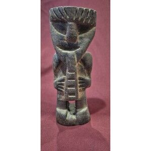 Vintage Primitive Hand-Carved Wood Figurine Flute Player Folk Art 5" Columbian